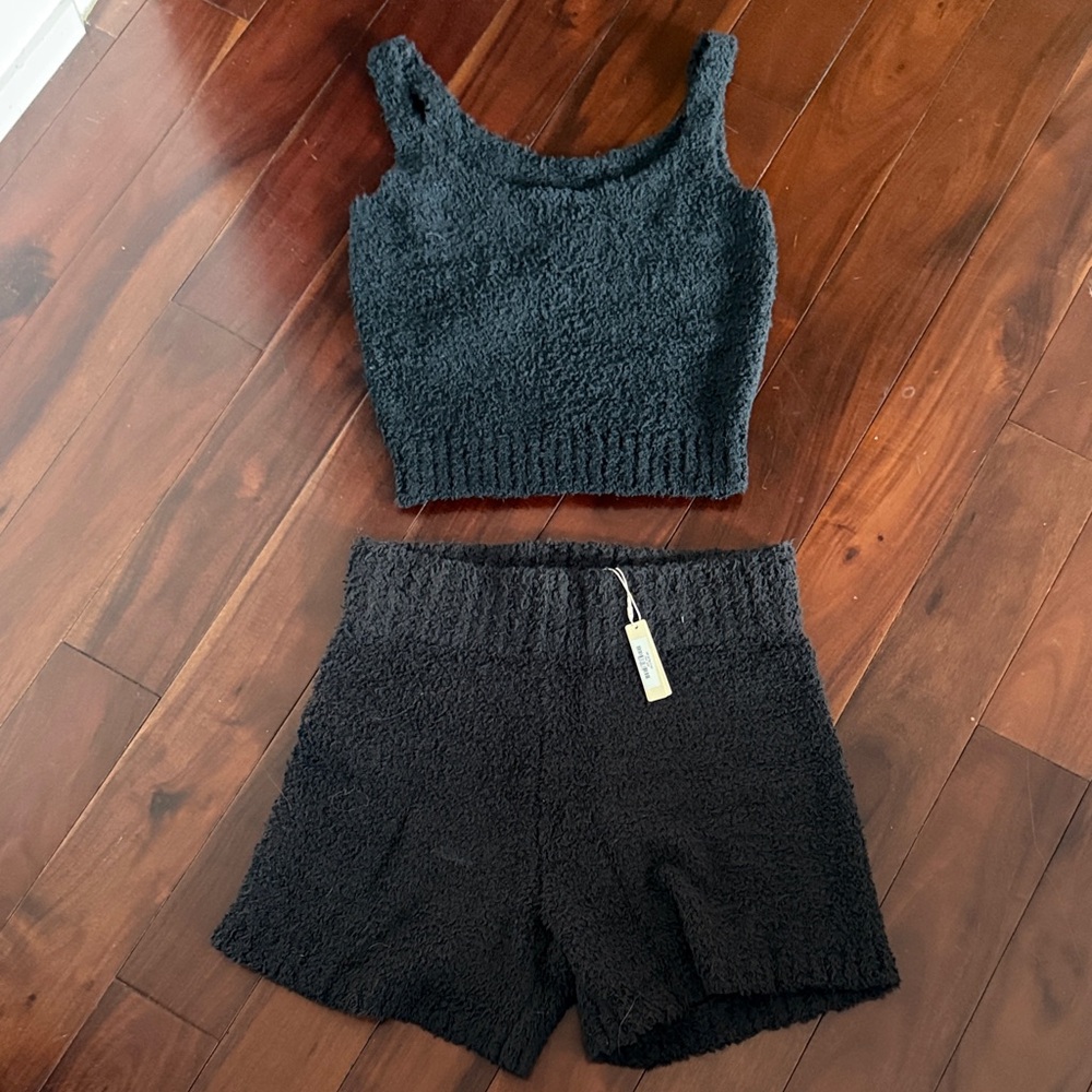 SKIMS Black Fuzzy Pajama Set